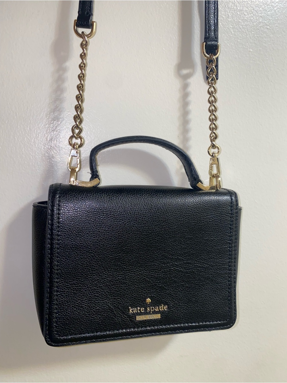 Kate Spade Black Leather Crossbody Satchel with Gold Hardware